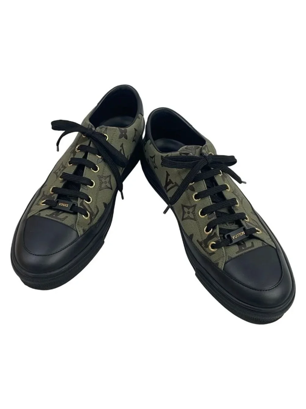 Louis Vuitton Sneakers 38.5 Khaki Dark Brown Black Monogram Pattern Leather